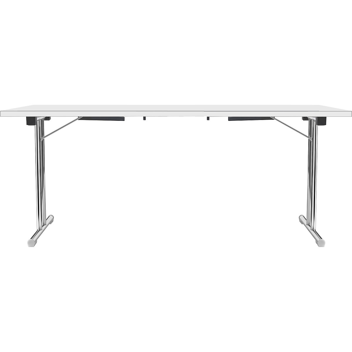 Tavolo pieghevole con basamento a T doppio, telaio in tubo tondo d'acciaio, cromato, bianco/bianco, largh. x prof. 1800 x 800 mm-4