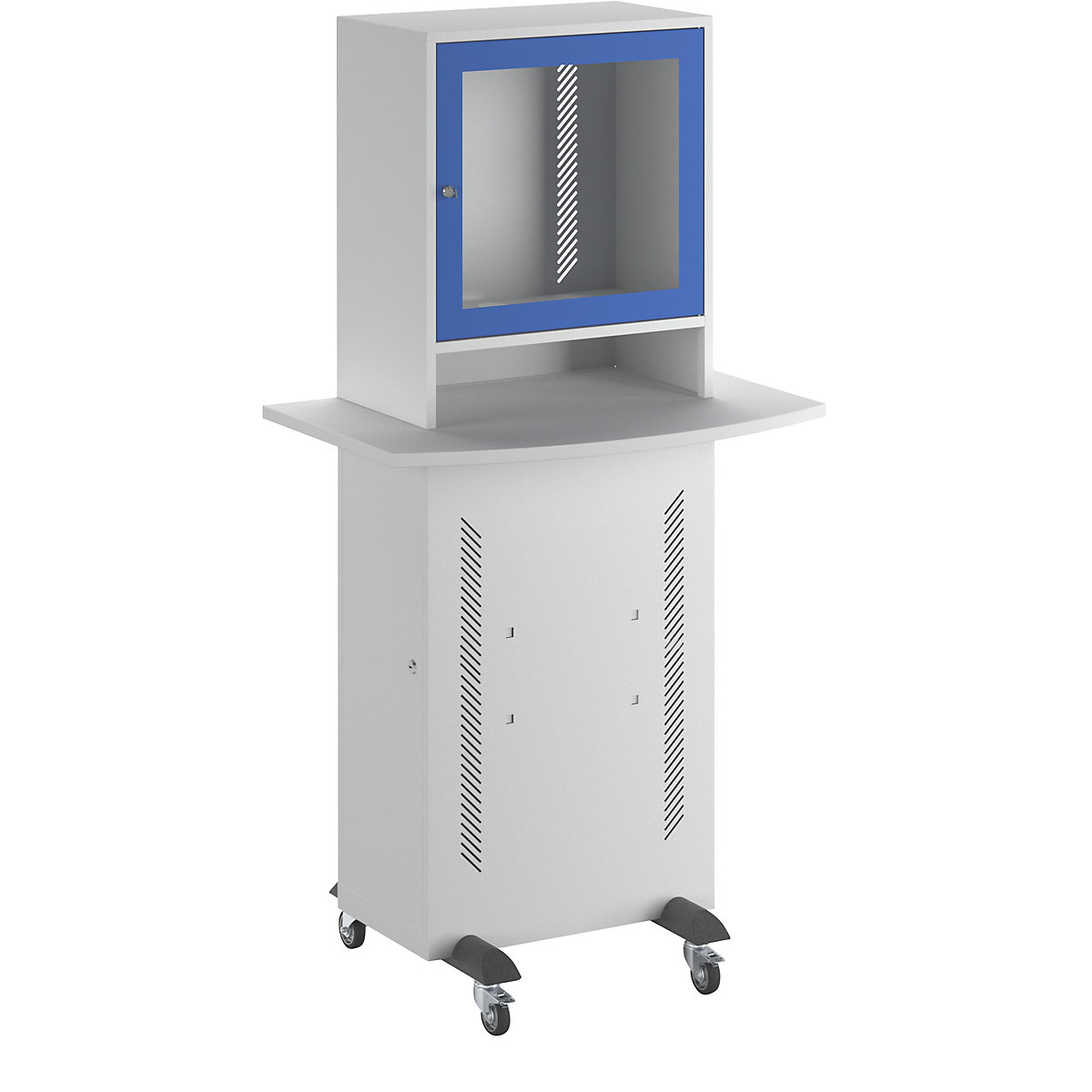 Armario para ordenador – eurokraft basic, con tablero, gris luminoso/azul genciana-4