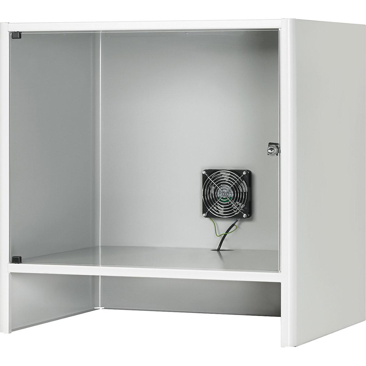 Compartimento para monitor con ventilación activa integrada – RAU, H x A x P 710 x 720 x 550 mm, gris luminoso RAL 7035-3