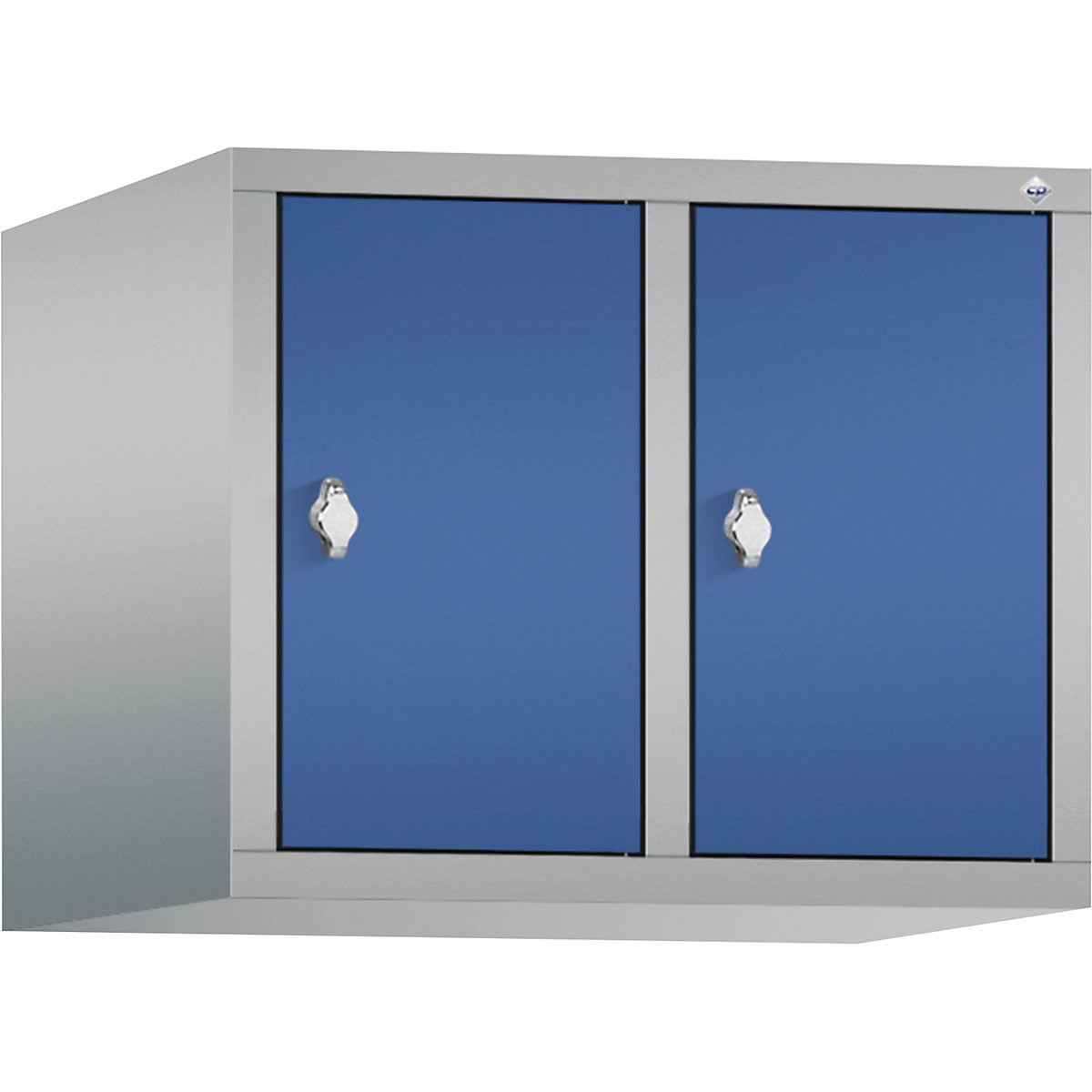 C+P – Altillo CLASSIC, 2 compartimentos, anchura de compartimento 300 mm, aluminio blanco / azul genciana
