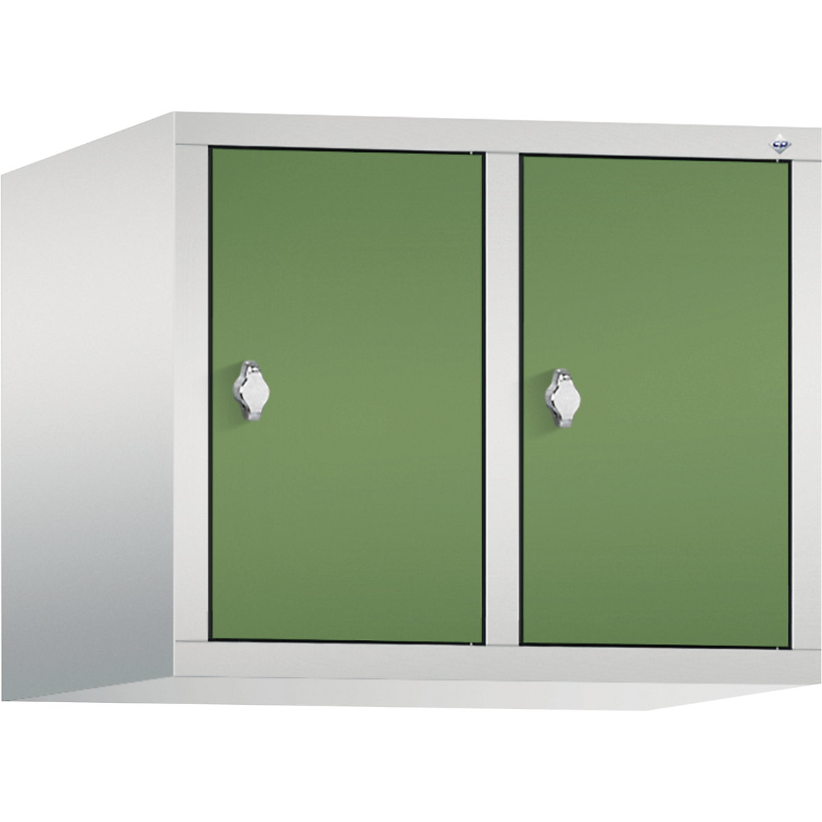 C+P – Altillo CLASSIC, 2 compartimentos, anchura de compartimento 300 mm, gris luminoso / verde reseda