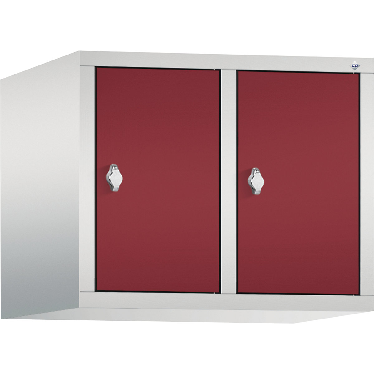 C+P – Altillo CLASSIC, 2 compartimentos, anchura de compartimento 300 mm, gris luminoso / rojo rubí