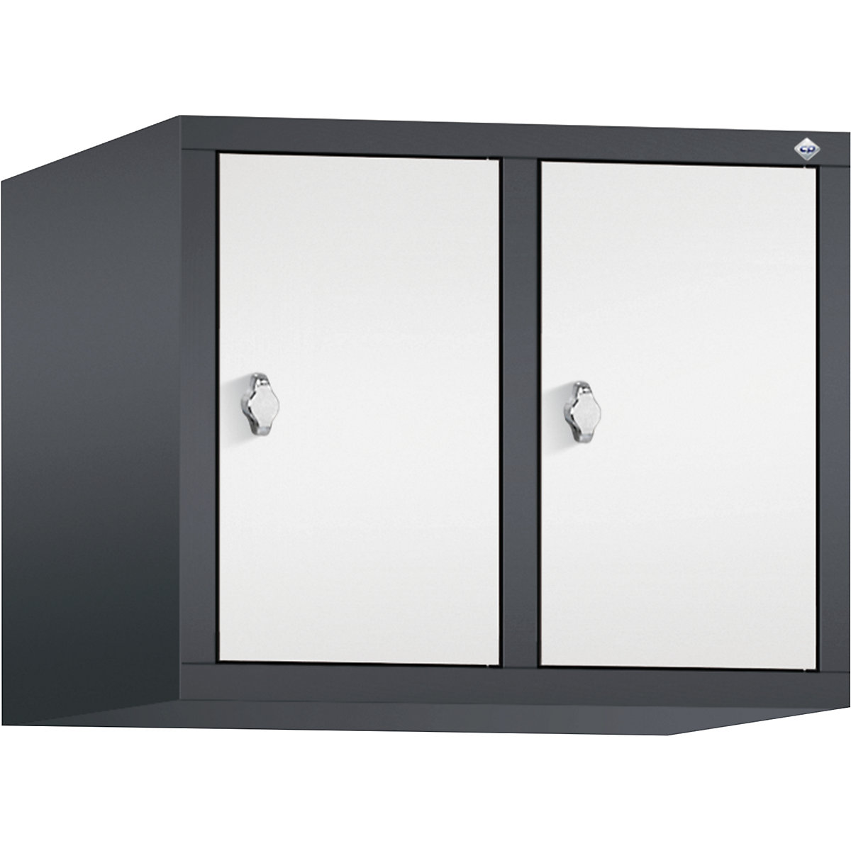 C+P – Altillo CLASSIC, 2 compartimentos, anchura de compartimento 300 mm, gris negruzco / blanco tráfico