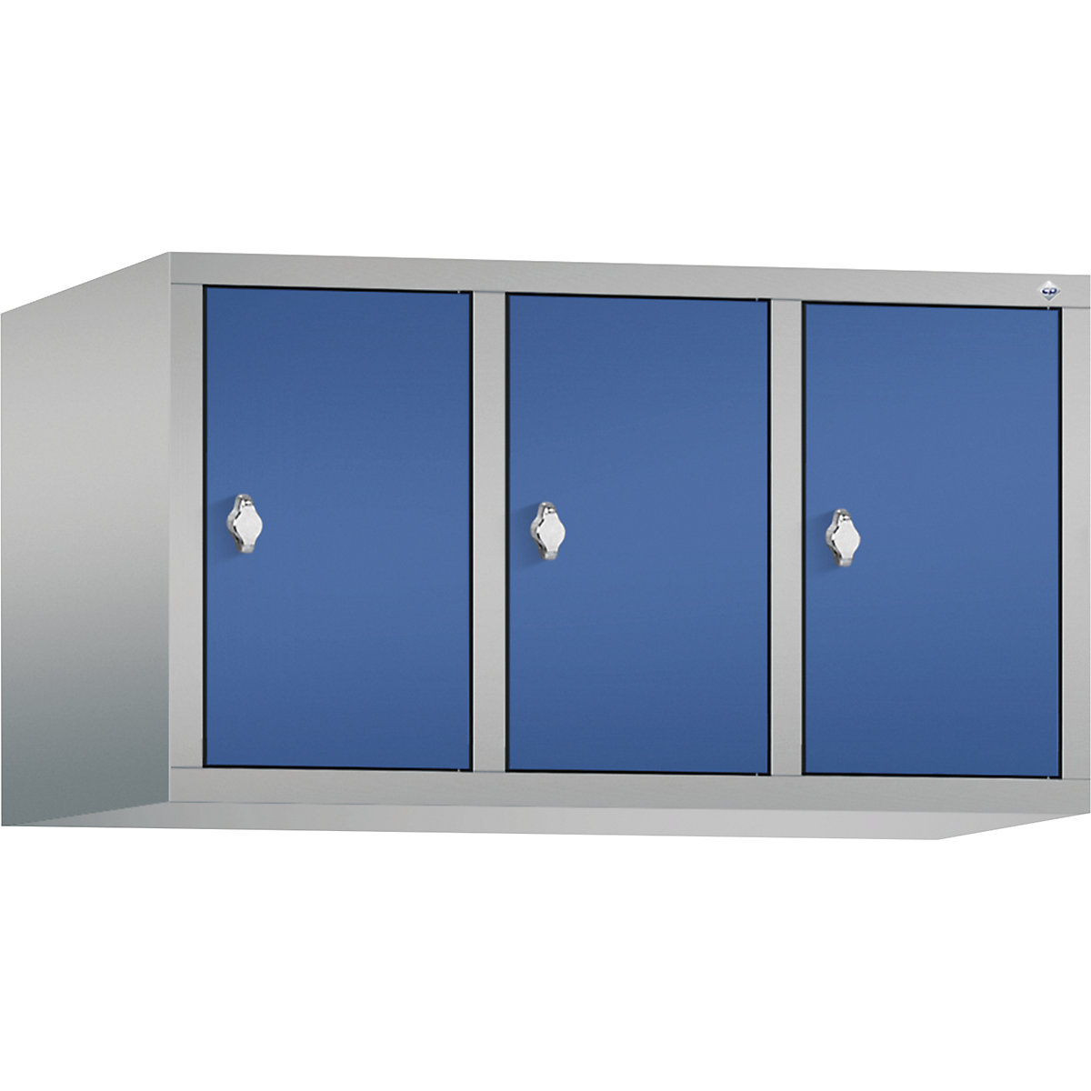 C+P – Altillo CLASSIC, 3 compartimentos, anchura de compartimento 300 mm, aluminio blanco / azul genciana