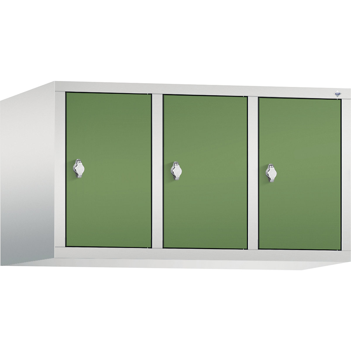 C+P – Altillo CLASSIC, 3 compartimentos, anchura de compartimento 300 mm, gris luminoso / verde reseda