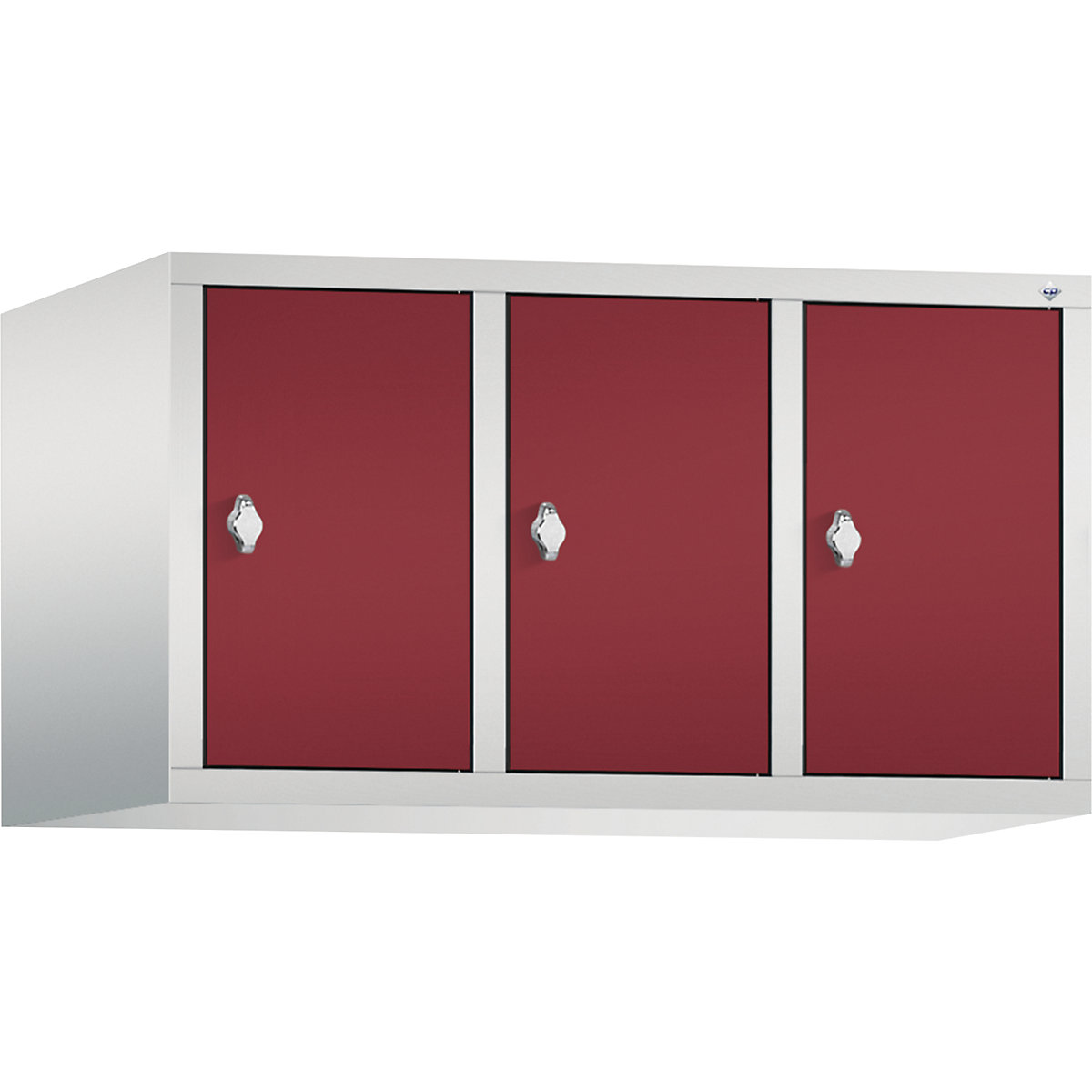C+P – Altillo CLASSIC, 3 compartimentos, anchura de compartimento 300 mm, gris luminoso / rojo rubí