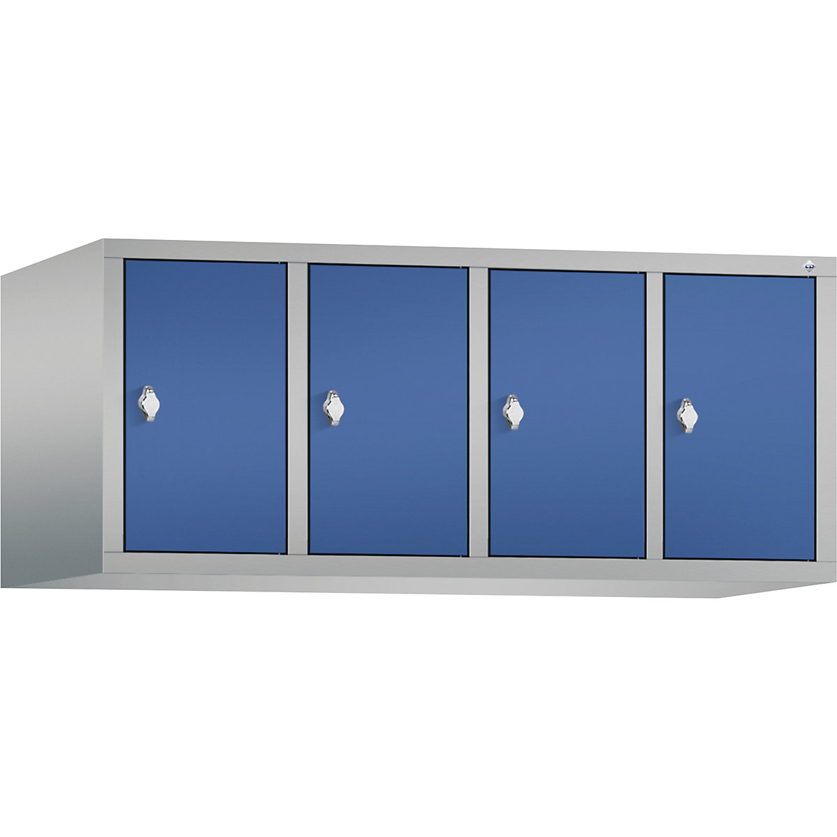C+P – Altillo CLASSIC, 4 compartimentos, anchura de compartimento 300 mm, aluminio blanco / azul genciana