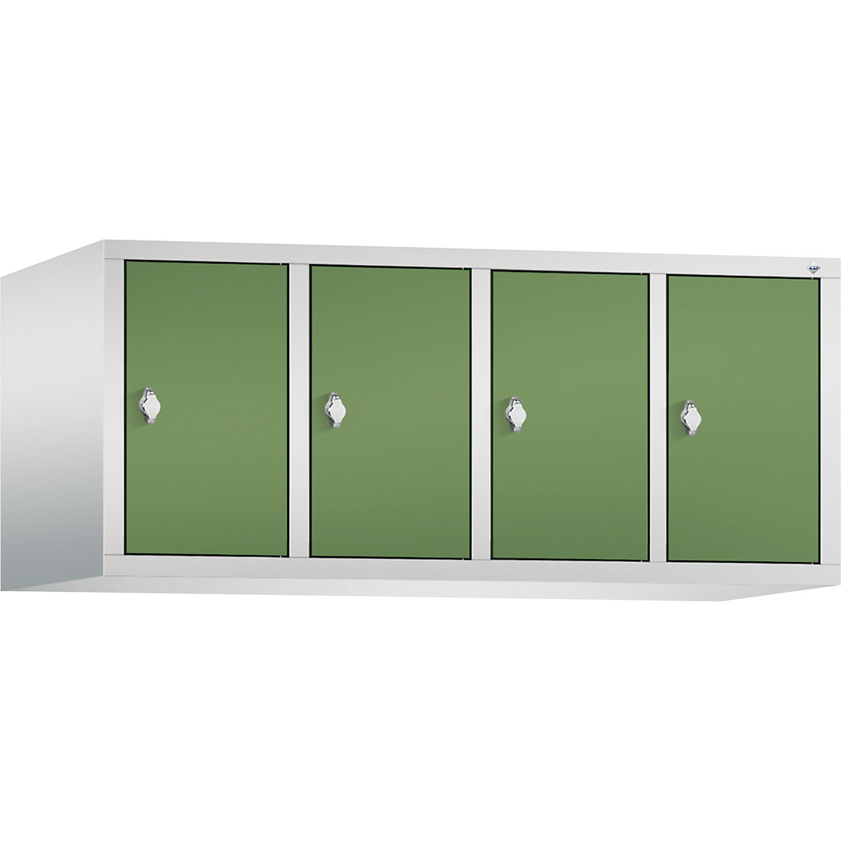 C+P – Altillo CLASSIC, 4 compartimentos, anchura de compartimento 300 mm, gris luminoso / verde reseda