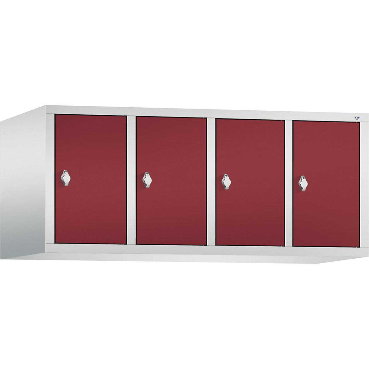 C+P – Altillo CLASSIC, 4 compartimentos, anchura de compartimento 300 mm, gris luminoso / rojo rubí