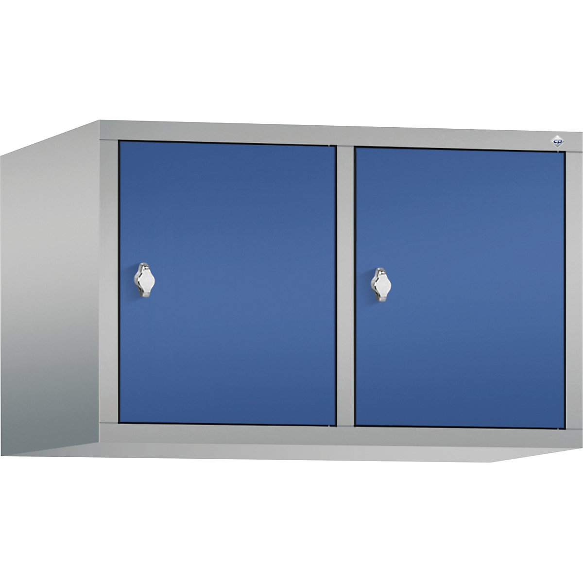 C+P – Altillo CLASSIC, 2 compartimentos, anchura de compartimento 400 mm, aluminio blanco / azul genciana