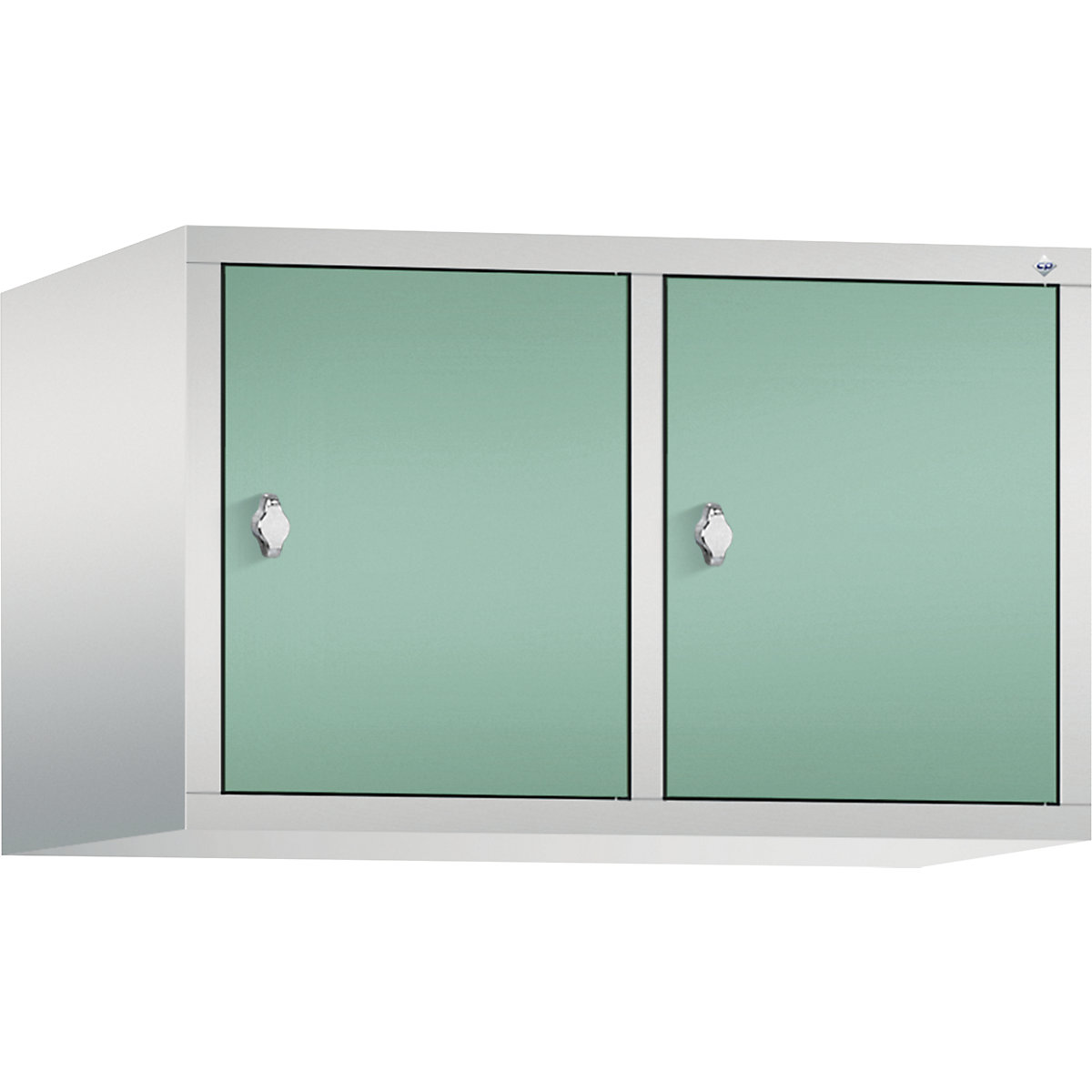 C+P – Altillo CLASSIC, 2 compartimentos, anchura de compartimento 400 mm, gris luminoso / verde luminoso