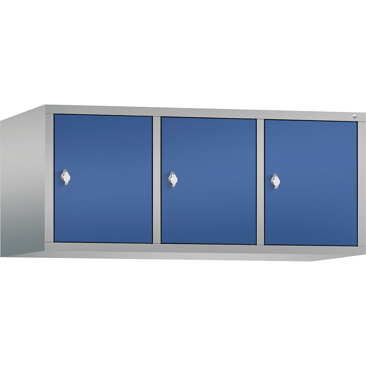 C+P – Altillo CLASSIC, 3 compartimentos, anchura de compartimento 400 mm, aluminio blanco / azul genciana