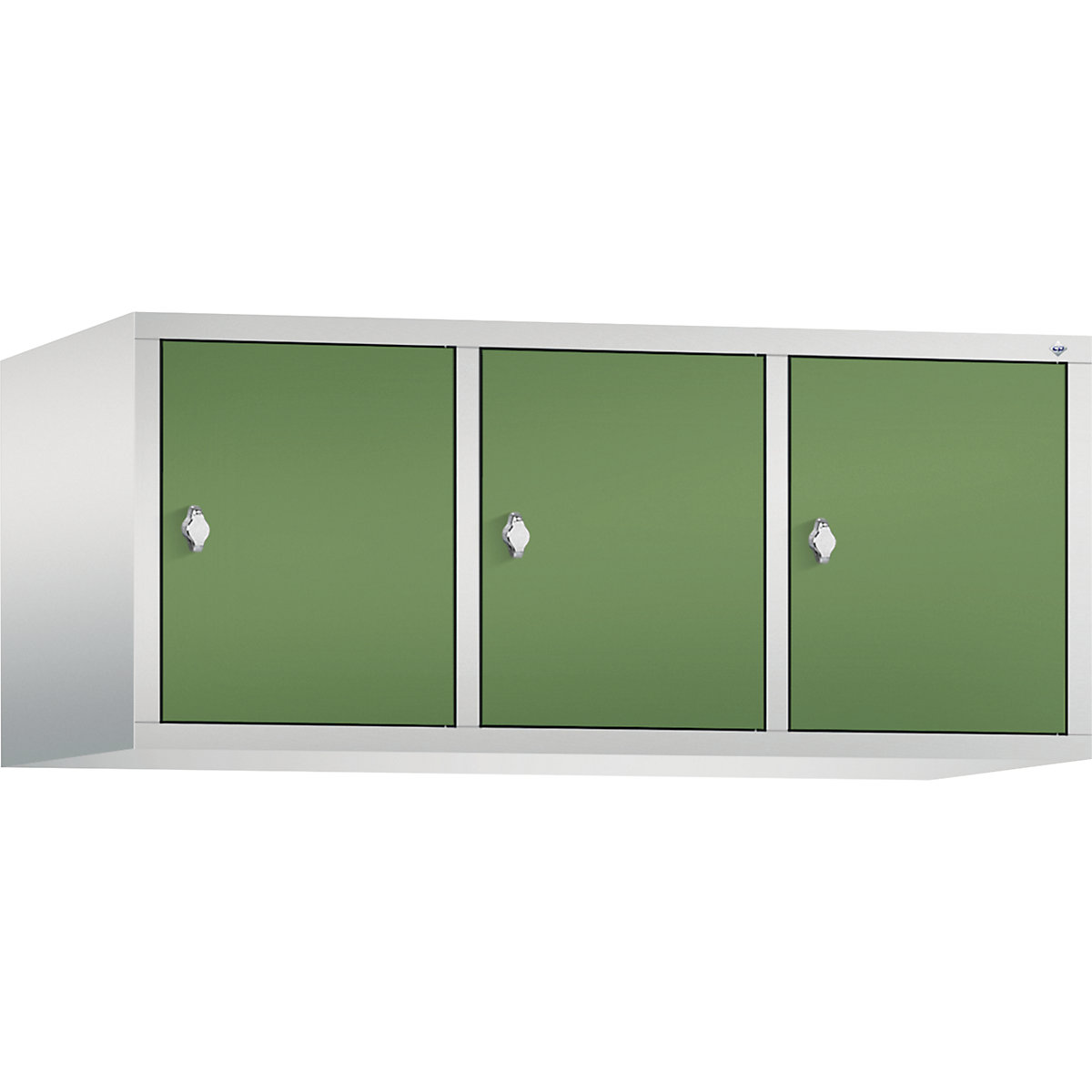 C+P – Altillo CLASSIC, 3 compartimentos, anchura de compartimento 400 mm, gris luminoso / verde reseda