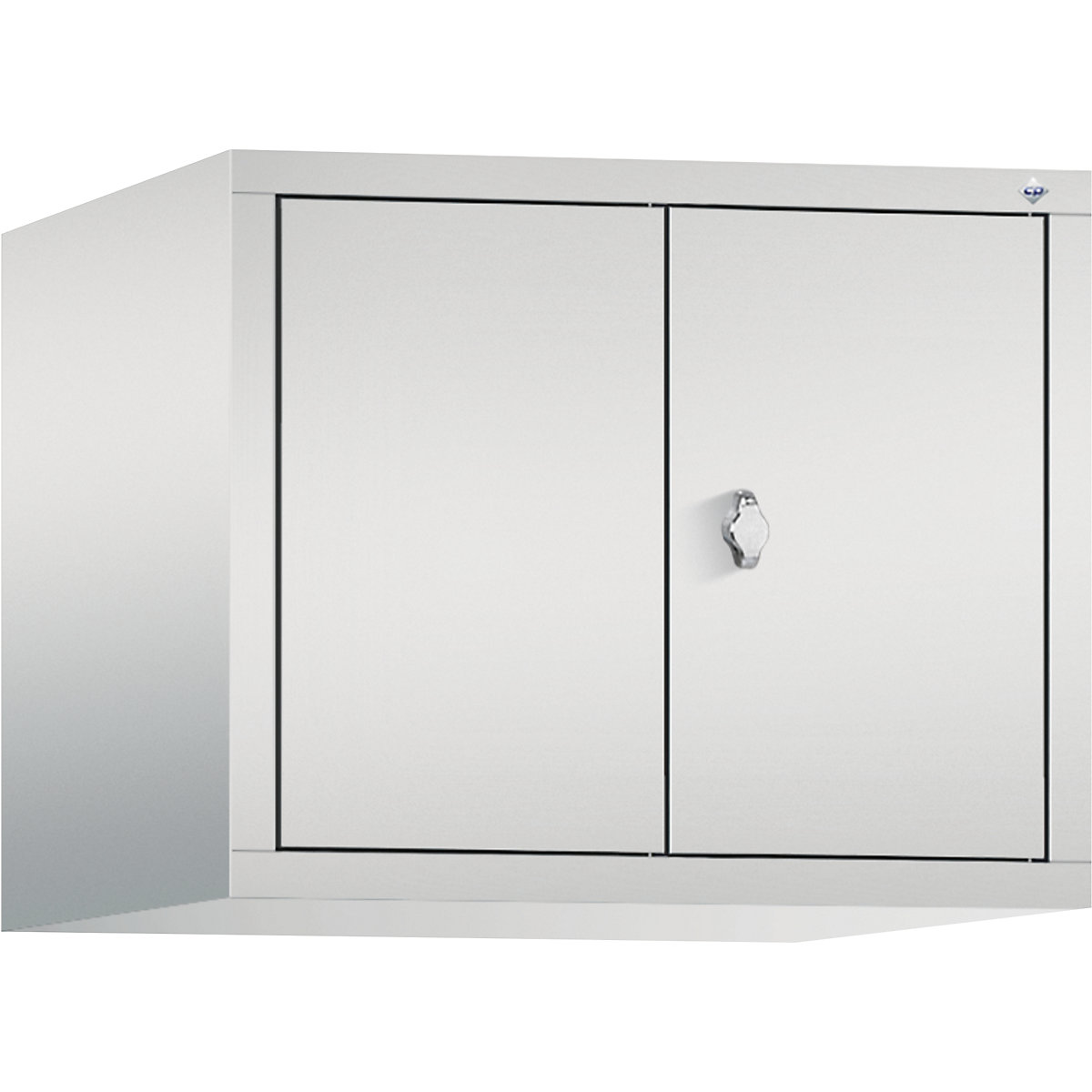 C+P – Altillo CLASSIC, puertas batientes que cierran al ras entre sí, 2 compartimentos, anchura de compartimento 300 mm, gris luminoso
