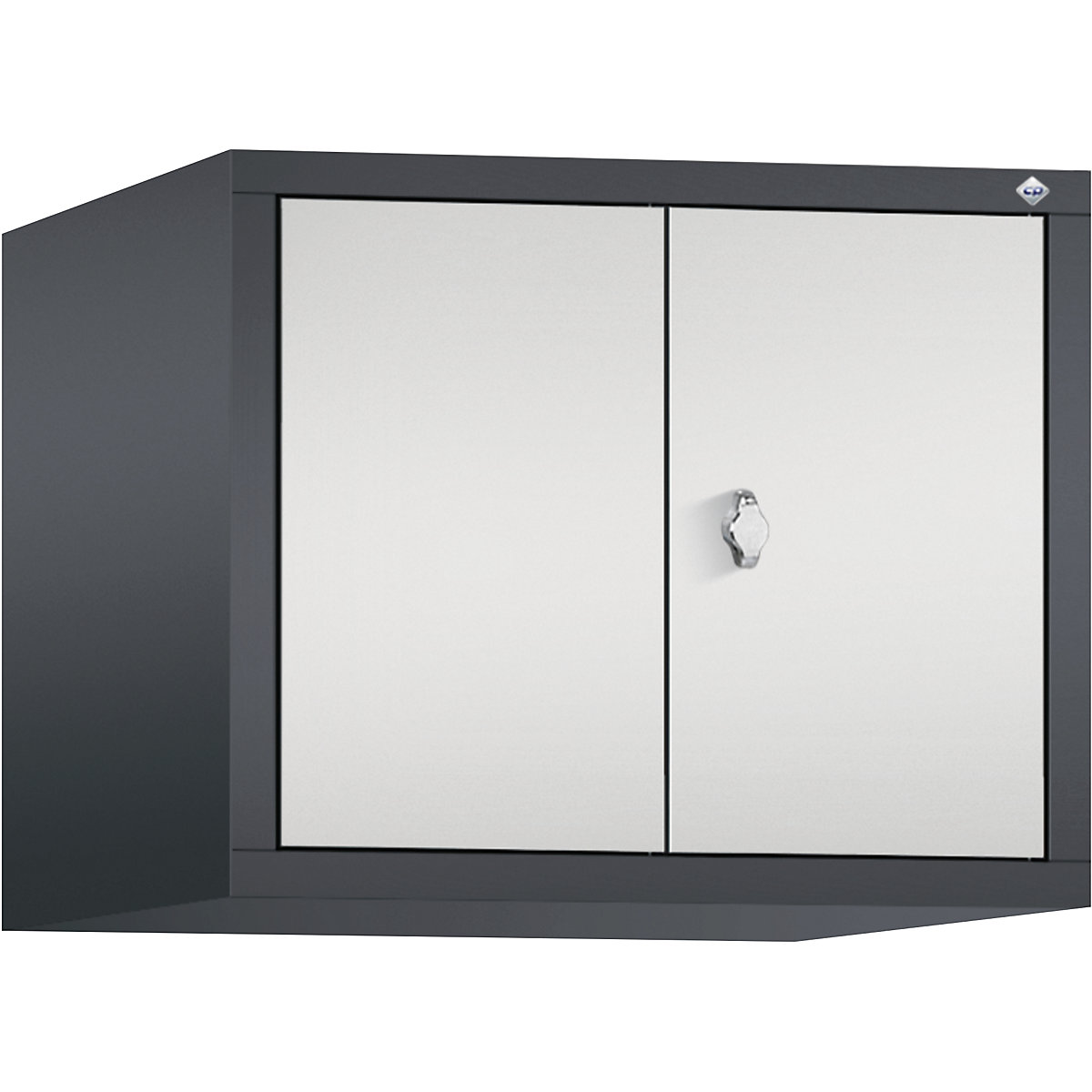 C+P – Altillo CLASSIC, puertas batientes que cierran al ras entre sí, 2 compartimentos, anchura de compartimento 300 mm, gris negruzco / gris luminoso
