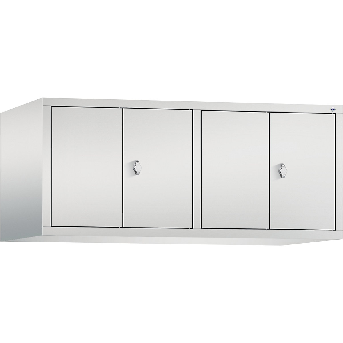 Altillo CLASSIC, puertas batientes que cierran al ras entre sí – C+P, 4 compartimentos, anchura de compartimento 300 mm, gris luminoso