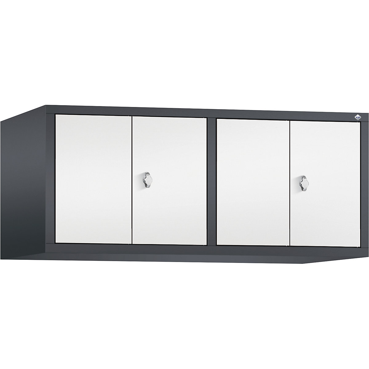 C+P – Altillo CLASSIC, puertas batientes que cierran al ras entre sí, 4 compartimentos, anchura de compartimento 300 mm, gris negruzco / blanco tráfico