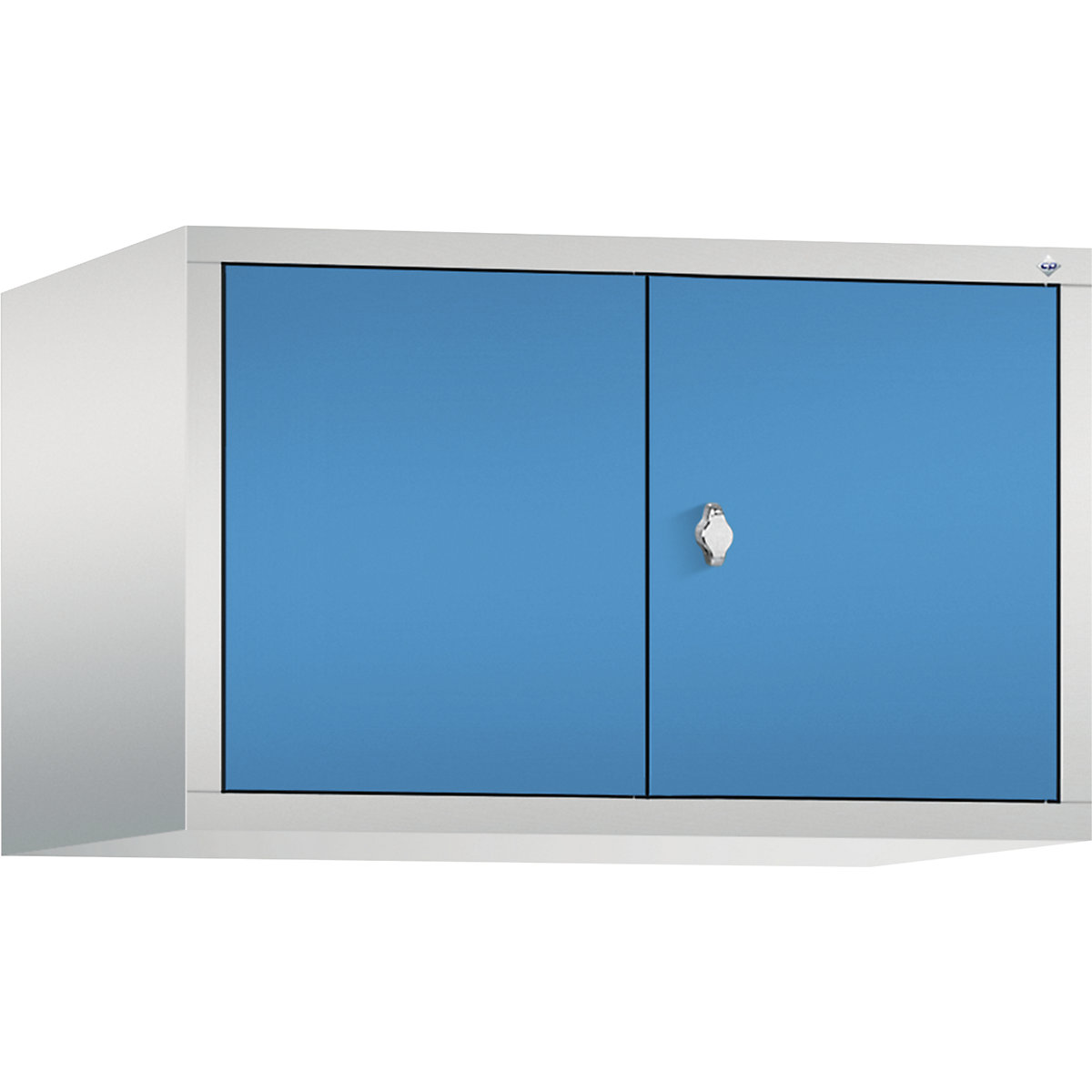 C+P – Altillo CLASSIC, puertas batientes que cierran al ras entre sí, 2 compartimentos, anchura de compartimento 400 mm, gris luminoso / azul luminoso