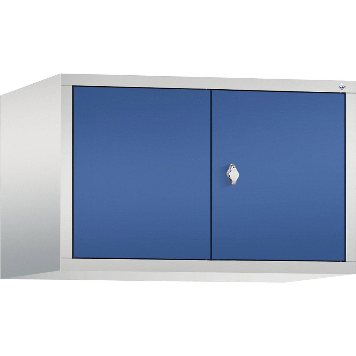 C+P – Altillo CLASSIC, puertas batientes que cierran al ras entre sí, 2 compartimentos, anchura de compartimento 400 mm, gris luminoso / azul genciana