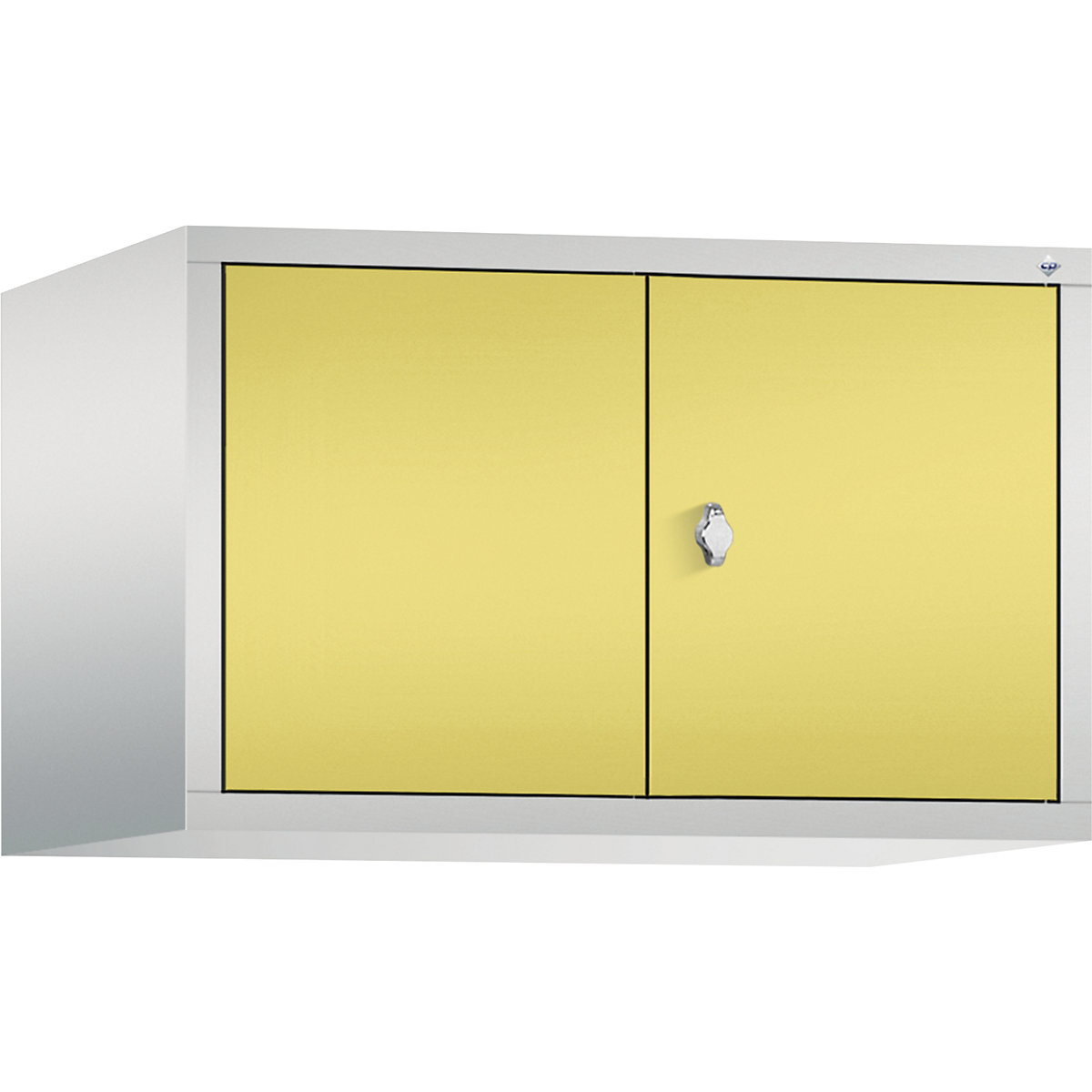 C+P – Altillo CLASSIC, puertas batientes que cierran al ras entre sí, 2 compartimentos, anchura de compartimento 400 mm, gris luminoso / amarillo azufre