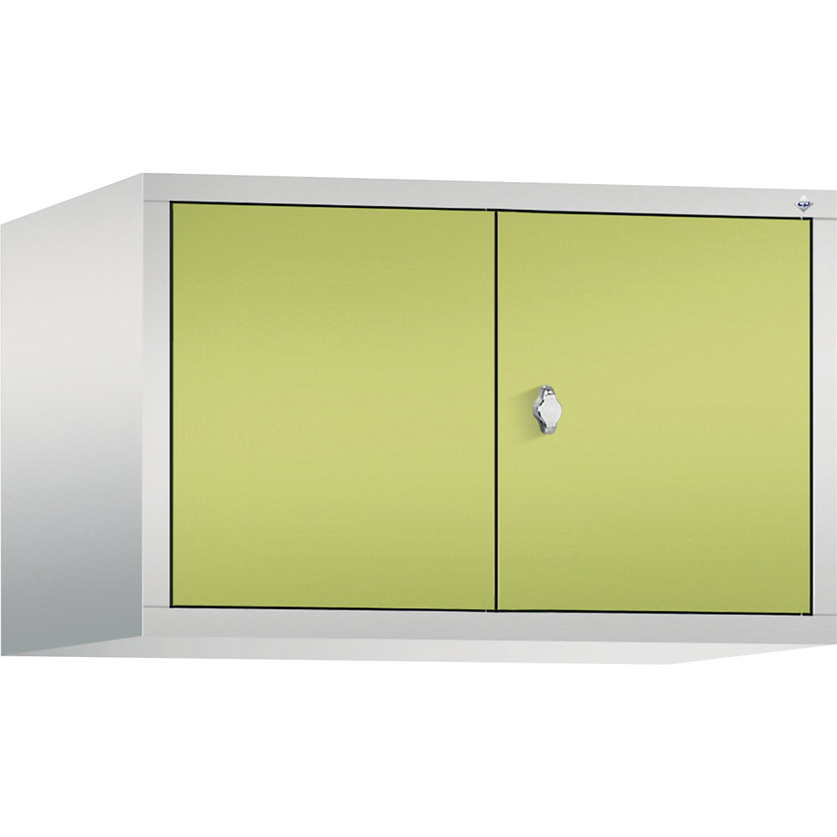 C+P – Altillo CLASSIC, puertas batientes que cierran al ras entre sí, 2 compartimentos, anchura de compartimento 400 mm, gris luminoso / verde pistacho