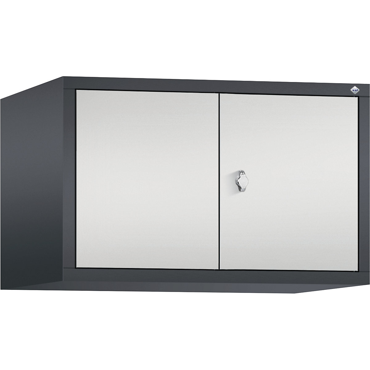 C+P – Altillo CLASSIC, puertas batientes que cierran al ras entre sí, 2 compartimentos, anchura de compartimento 400 mm, gris negruzco / gris luminoso