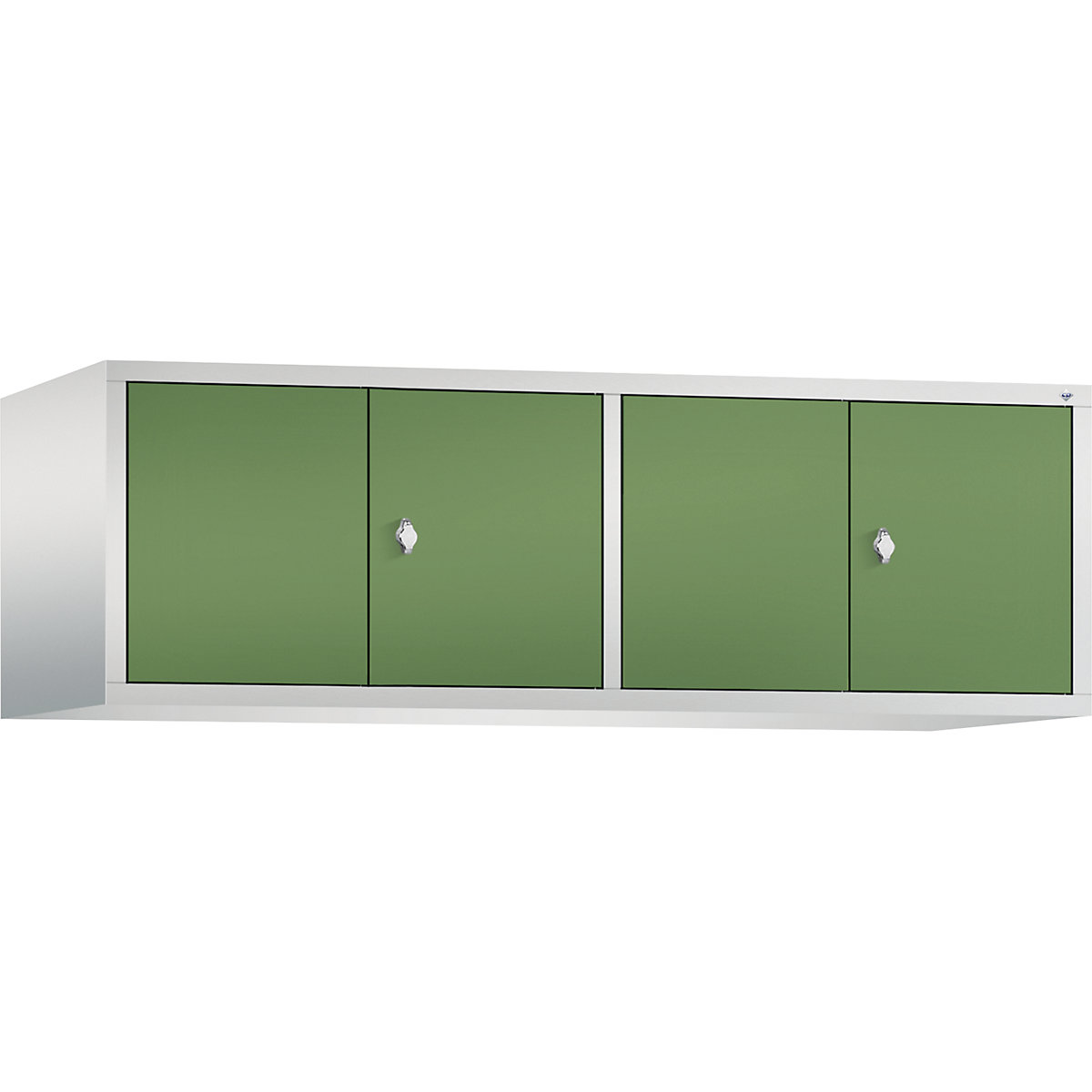 C+P – Altillo CLASSIC, puertas batientes que cierran al ras entre sí, 4 compartimentos, anchura de compartimento 400 mm, gris luminoso / verde reseda