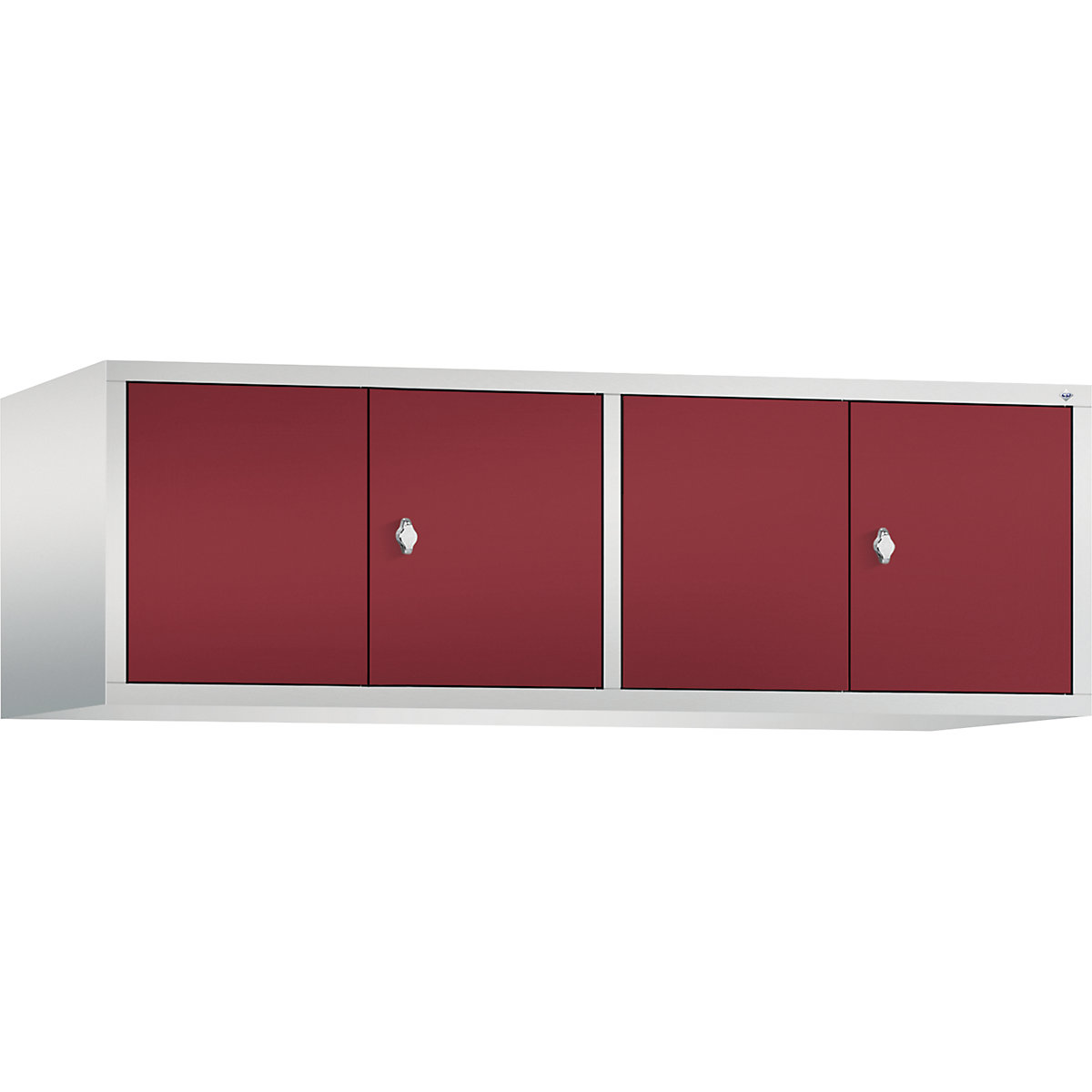 C+P – Altillo CLASSIC, puertas batientes que cierran al ras entre sí, 4 compartimentos, anchura de compartimento 400 mm, gris luminoso / rojo rubí