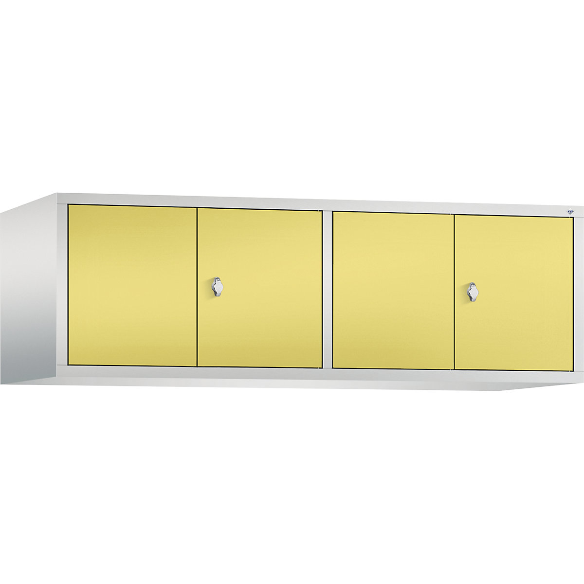 C+P – Altillo CLASSIC, puertas batientes que cierran al ras entre sí, 4 compartimentos, anchura de compartimento 400 mm, gris luminoso / amarillo azufre