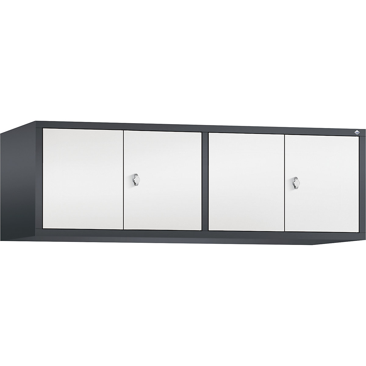 C+P – Altillo CLASSIC, puertas batientes que cierran al ras entre sí, 4 compartimentos, anchura de compartimento 400 mm, gris negruzco / blanco tráfico