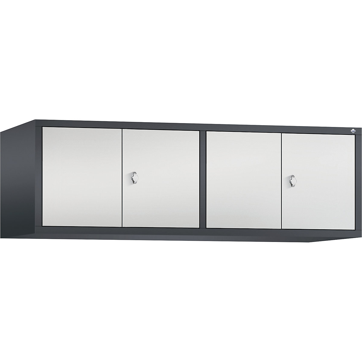 C+P – Altillo CLASSIC, puertas batientes que cierran al ras entre sí, 4 compartimentos, anchura de compartimento 400 mm, gris negruzco / gris luminoso