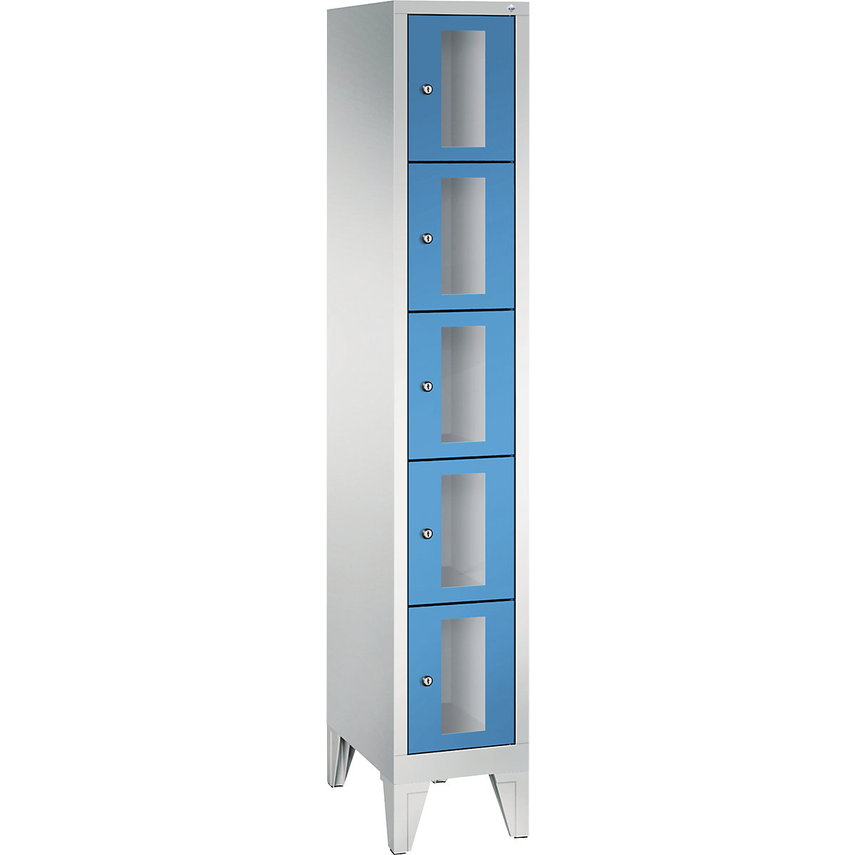 C+P – Armario de compartimentos CLASSIC, altura de compartimento 295 mm, con patas, 5 compartimentos, 320 mm de anchura, puerta en azul luminoso