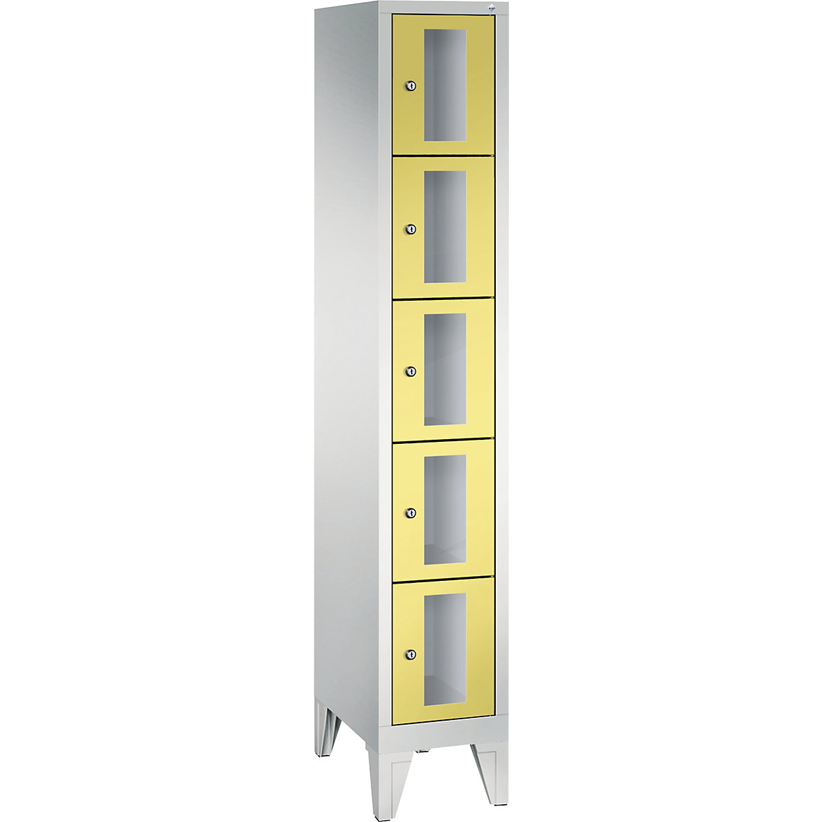 C+P – Armario de compartimentos CLASSIC, altura de compartimento 295 mm, con patas, 5 compartimentos, 320 mm de anchura, puerta en amarillo azufre