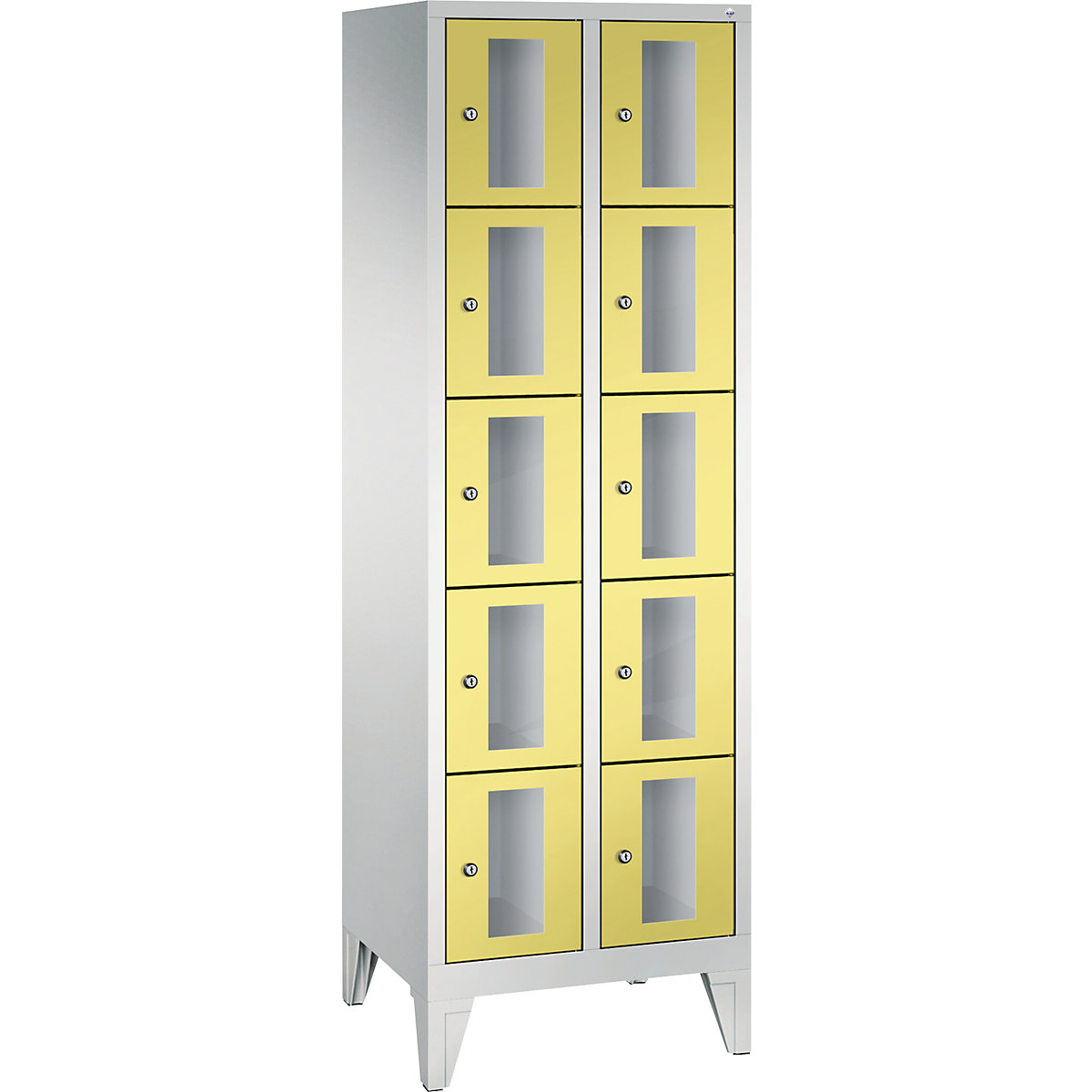 C+P – Armario de compartimentos CLASSIC, altura de compartimento 295 mm, con patas, 10 compartimentos, 610 mm de anchura, puerta en amarillo azufre