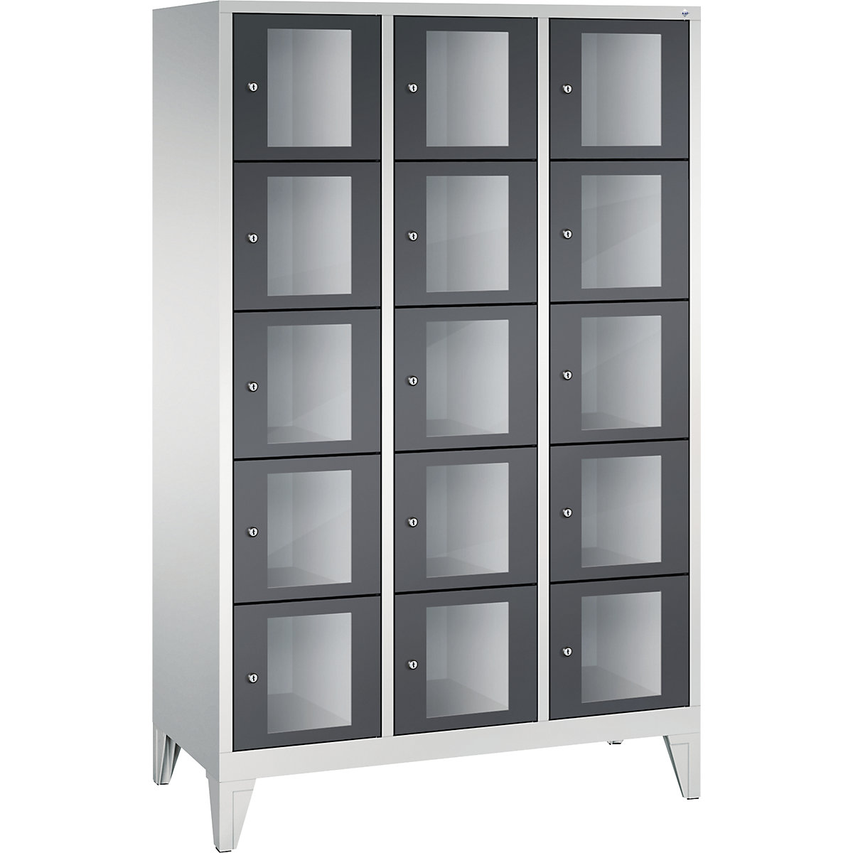 C+P – Armario de compartimentos CLASSIC, altura de compartimento 295 mm, con patas, 15 compartimentos, 1200 mm de anchura, puerta en gris negruzco