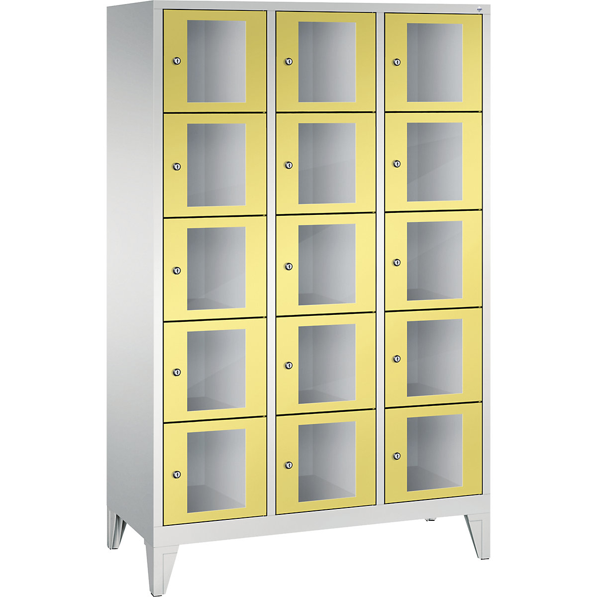C+P – Armario de compartimentos CLASSIC, altura de compartimento 295 mm, con patas, 15 compartimentos, 1200 mm de anchura, puerta en amarillo azufre