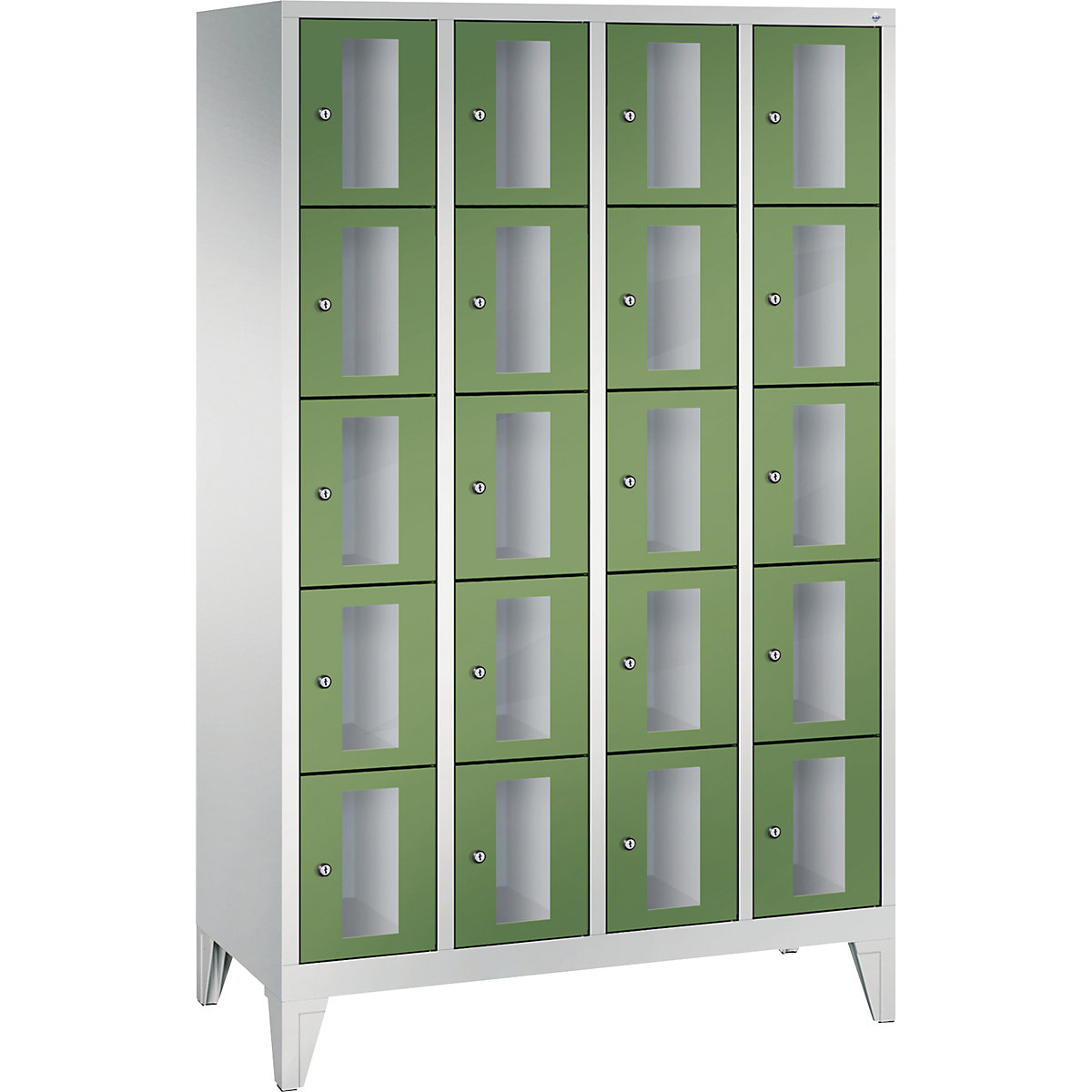 C+P – Armario de compartimentos CLASSIC, altura de compartimento 295 mm, con patas, 20 compartimentos, 1190 mm de anchura, puerta en verde reseda