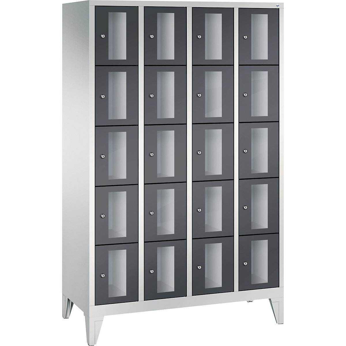C+P – Armario de compartimentos CLASSIC, altura de compartimento 295 mm, con patas, 20 compartimentos, 1190 mm de anchura, puerta en gris negruzco