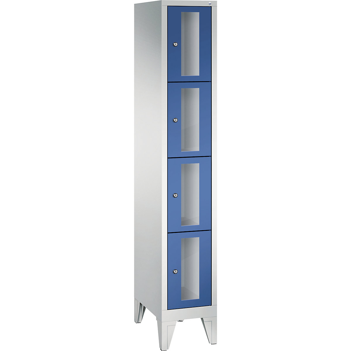 C+P – Armario de compartimentos CLASSIC, altura de compartimento 375 mm, con patas, 4 compartimentos, 320 mm de anchura, puerta en azul genciana