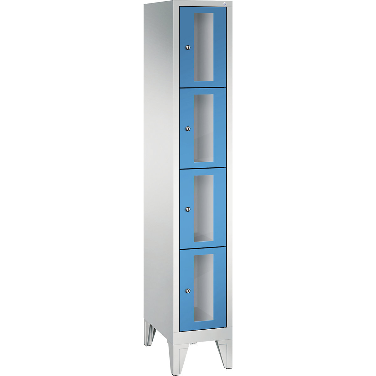 C+P – Armario de compartimentos CLASSIC, altura de compartimento 375 mm, con patas, 4 compartimentos, 320 mm de anchura, puerta en azul luminoso