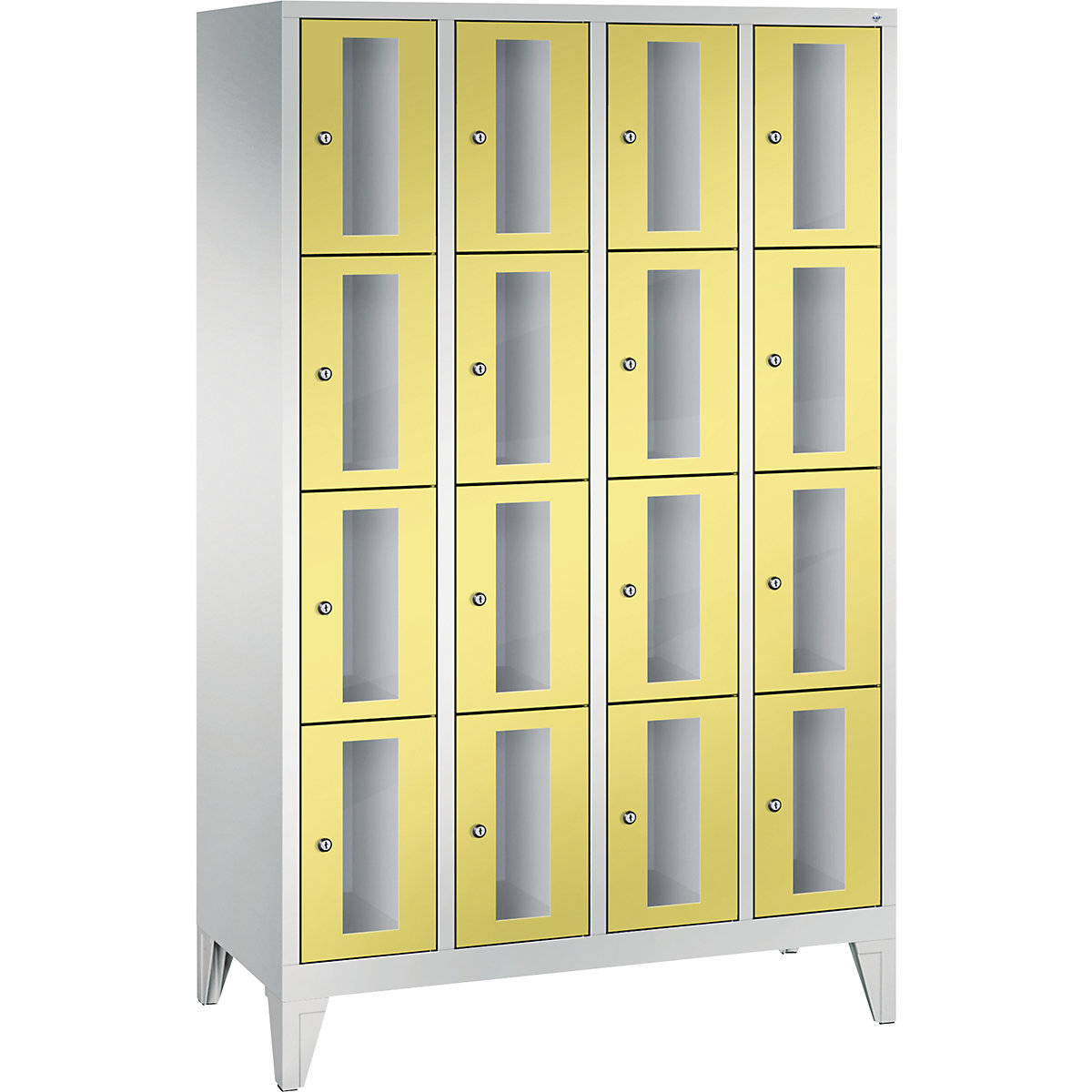C+P – Armario de compartimentos CLASSIC, altura de compartimento 375 mm, con patas, 16 compartimentos, 1190 mm de anchura, puerta en amarillo azufre