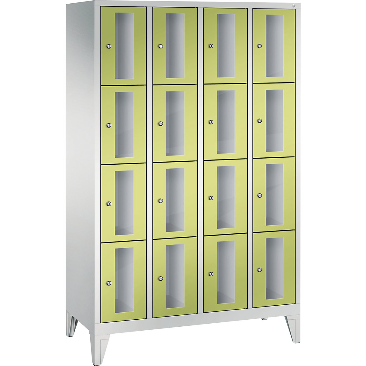 C+P – Armario de compartimentos CLASSIC, altura de compartimento 375 mm, con patas, 16 compartimentos, 1190 mm de anchura, puerta en verde pistacho