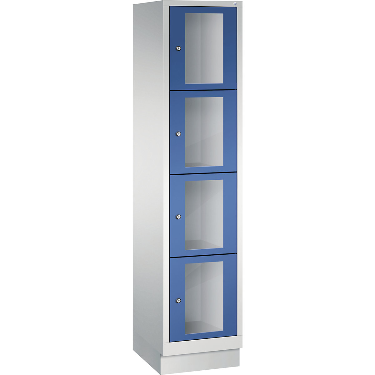 C+P – Armario de compartimentos CLASSIC, altura de compartimento 375 mm, con zócalo, 4 compartimentos, 420 mm de anchura, puerta en azul genciana