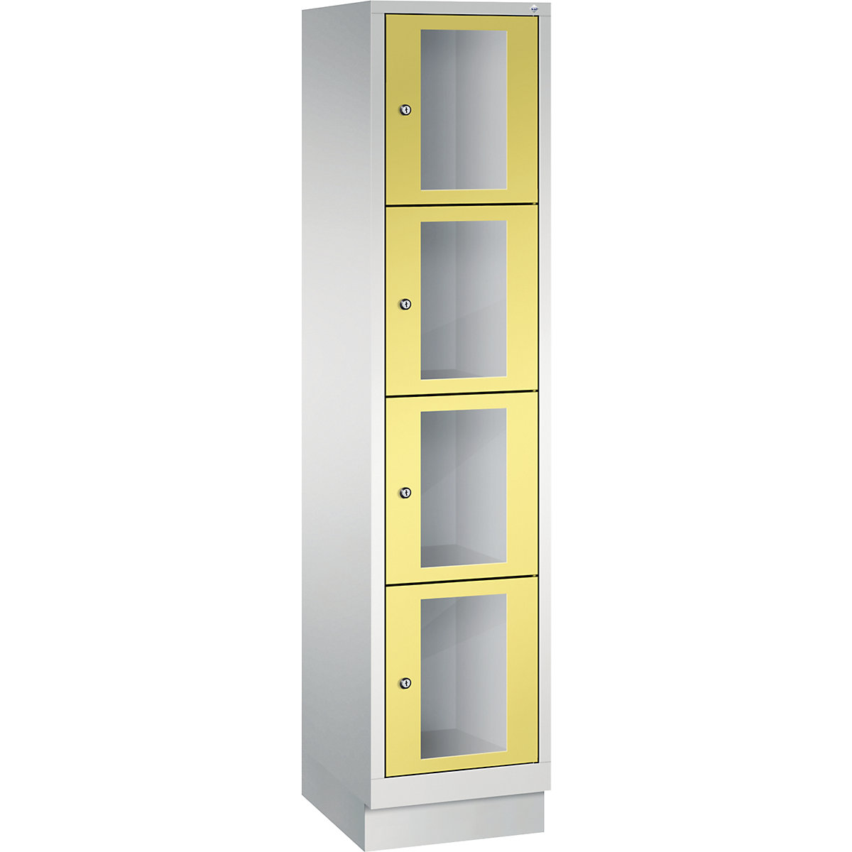 C+P – Armario de compartimentos CLASSIC, altura de compartimento 375 mm, con zócalo, 4 compartimentos, 420 mm de anchura, puerta en amarillo azufre