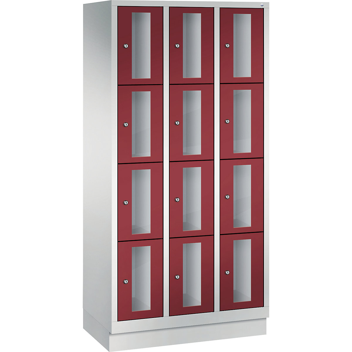 C+P – Armario de compartimentos CLASSIC, altura de compartimento 375 mm, con zócalo, 12 compartimentos, 900 mm de anchura, puerta en rojo rubí