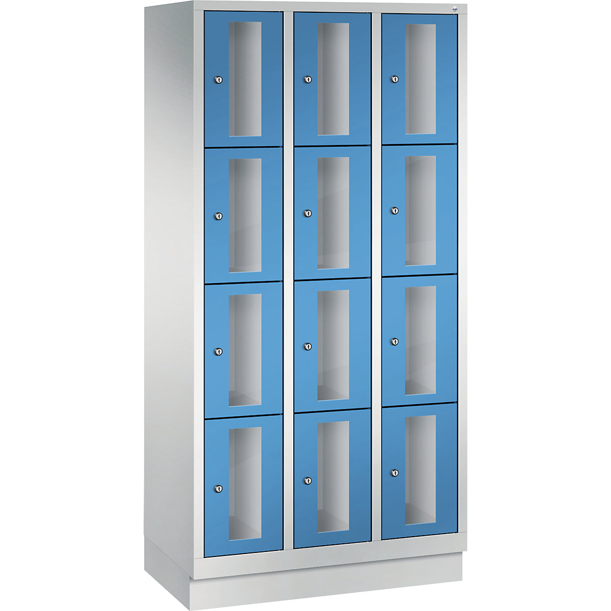 C+P – Armario de compartimentos CLASSIC, altura de compartimento 375 mm, con zócalo, 12 compartimentos, 900 mm de anchura, puerta en azul luminoso