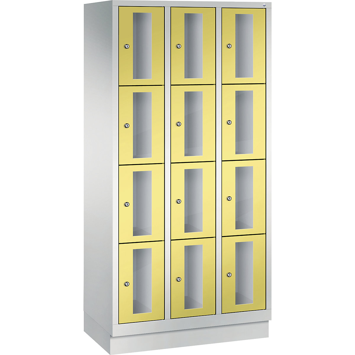 C+P – Armario de compartimentos CLASSIC, altura de compartimento 375 mm, con zócalo, 12 compartimentos, 900 mm de anchura, puerta en amarillo azufre