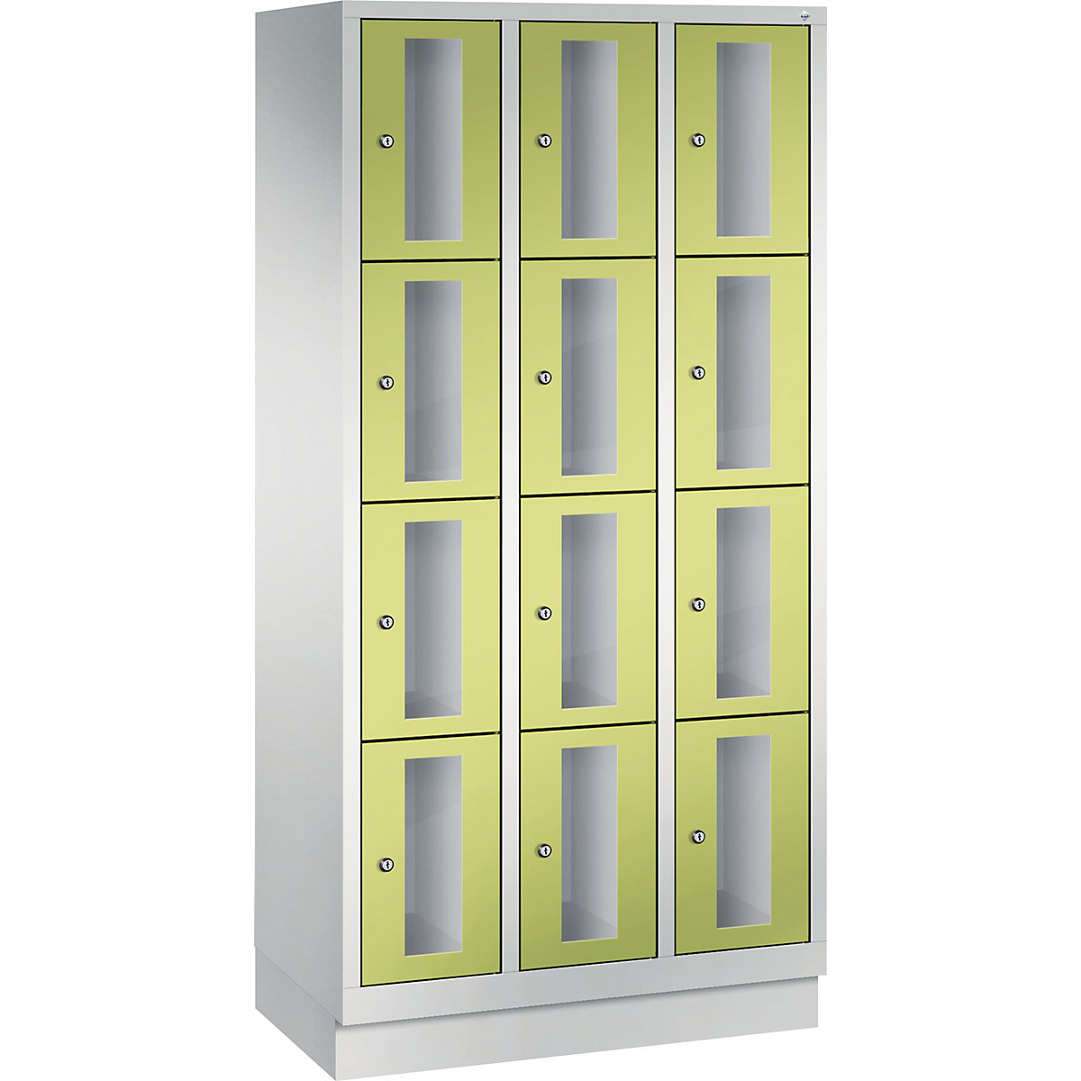 C+P – Armario de compartimentos CLASSIC, altura de compartimento 375 mm, con zócalo, 12 compartimentos, 900 mm de anchura, puerta en verde pistacho