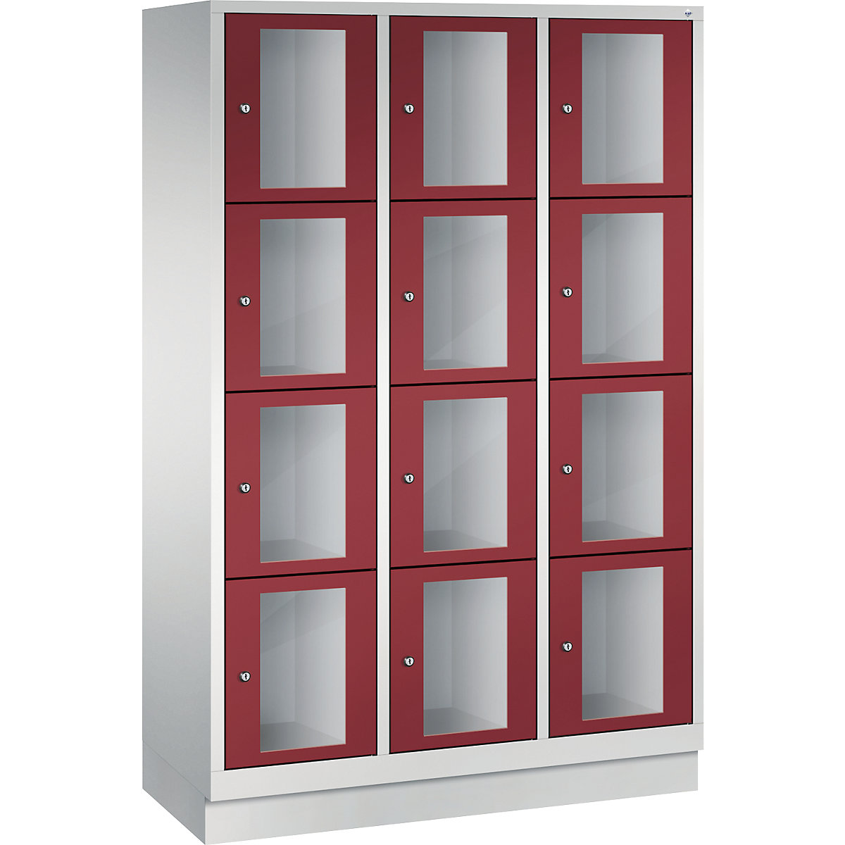 C+P – Armario de compartimentos CLASSIC, altura de compartimento 375 mm, con zócalo, 12 compartimentos, 1200 mm de anchura, puerta en rojo rubí