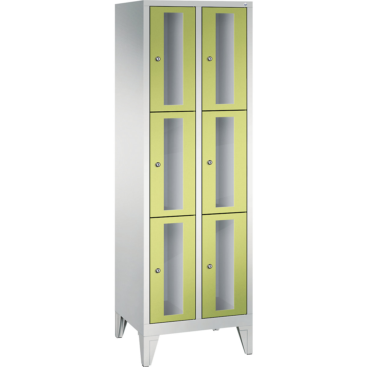 C+P – Armario de compartimentos CLASSIC, altura de compartimento 510 mm, con patas, 6 compartimentos de 610 mm de anchura, puerta en verde pistacho